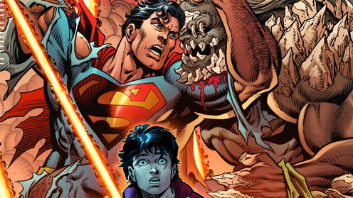 Cropped art featuring Superman fighting