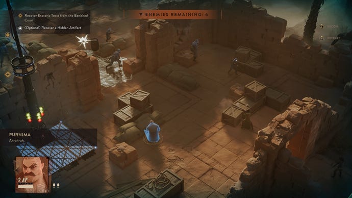 Characters kneel in cover during a battle in The Lamplighters League