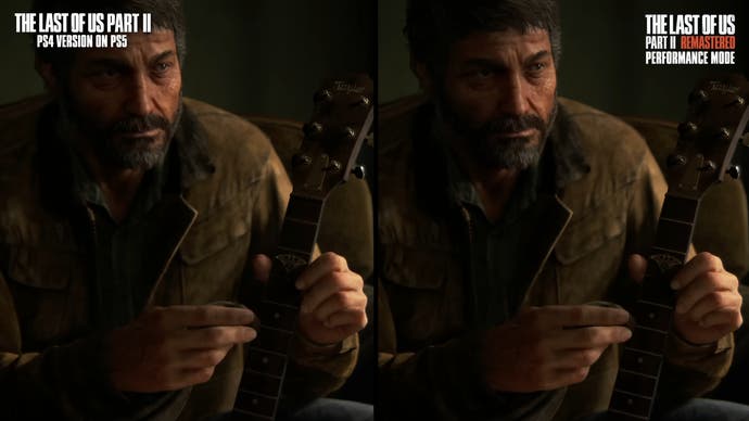 The Last of Us Part 2 PS5 enhanced vs Remastered comparison showing joel