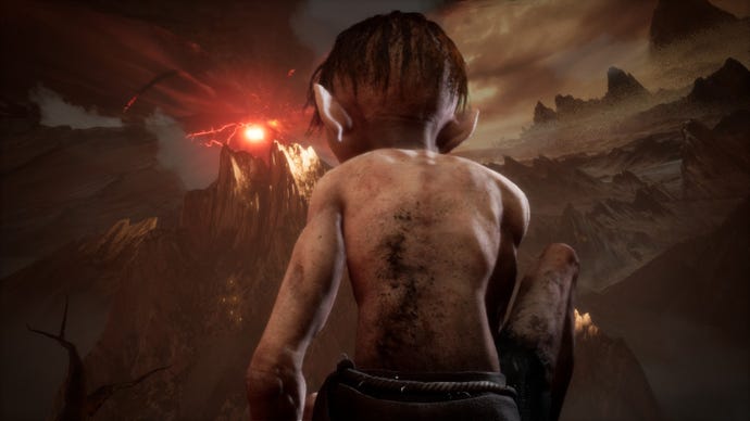 Gollum looks out over Mordor and see Sauron's eye in The Lord Of The Rings: Gollum