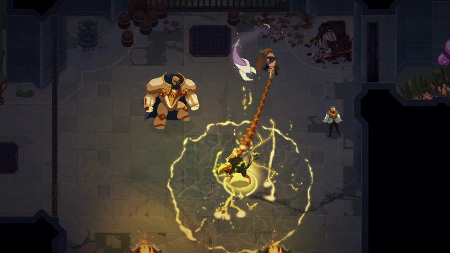 Little pixelated men fight each other in a. screenshot for The Mageseeker