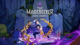 Sylas performs a superhero landing in promo art for The Mageseeker: A League Of Legends Story