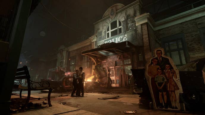 The front of the police station in The Outlast Trials