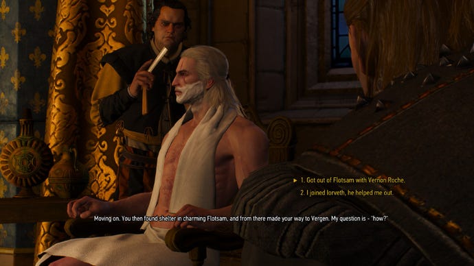 The Witcher 3 screenshot showing the second dialogue choice in the simulate witcher 2 conversation.