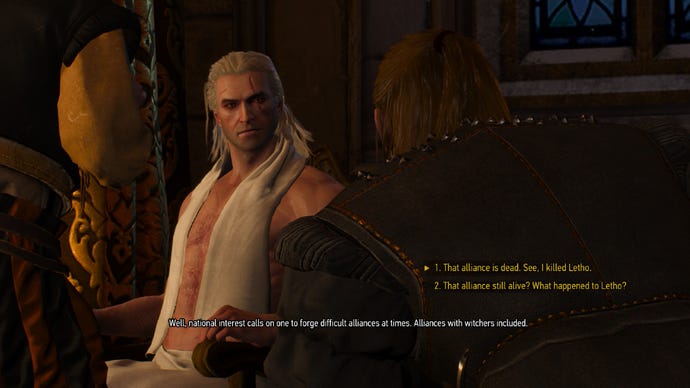 The Witcher 3 screenshot showing the fifth dialogue choice in the simulate witcher 2 conversation.