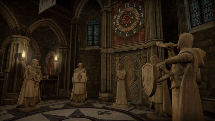 A circle of forbidding stone statues in The Room VR