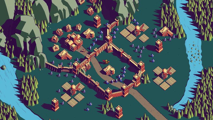 A topdown view of a medieval settlement in Thronefall