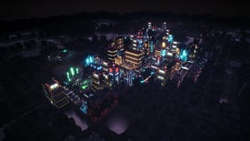 A sci-fi city glows in the dark, on Titan