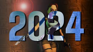 A picture of Lara Croft from Tomb Raider with a big '2024' over the top of her.