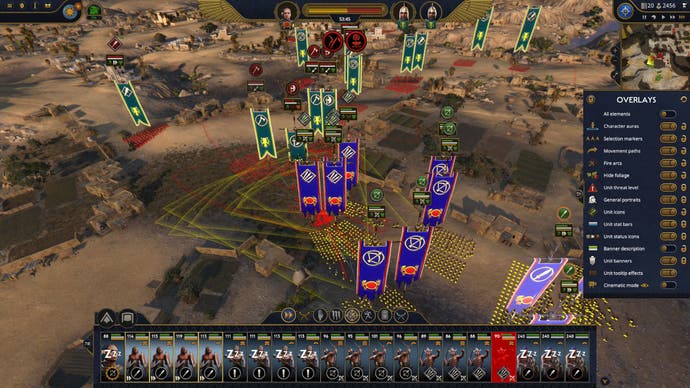 Two armies in Total War: Pharaoh prepare to clash in a real time battle.