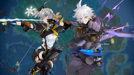 Image showing Crow and Tsubasa against a blurred backdrop of the Tower of Fantasy map