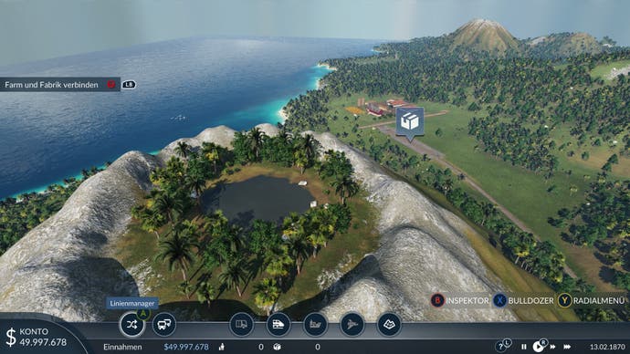 Eine Aussicht von einem Berg in Transport Fever 2.