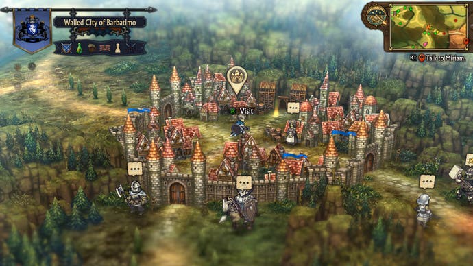 آلن در یک اسکرین شات از Unicorn Overlord از شهر آزاد شده عبور می کند