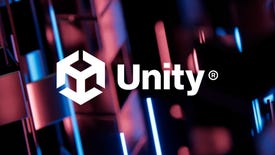 Unity's logo against a background of coloured lights.