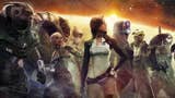 Mass Effect artwork showing a line-up of various squadmates in a heroic pose.