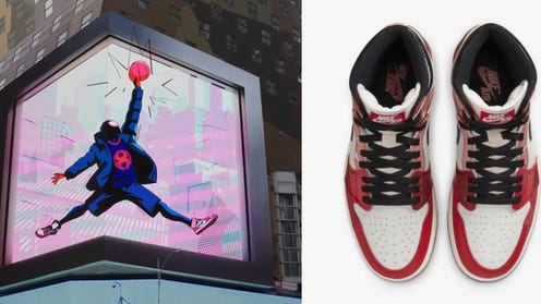 Still image of Spider-Man commercial and promotional image of Air Jordans