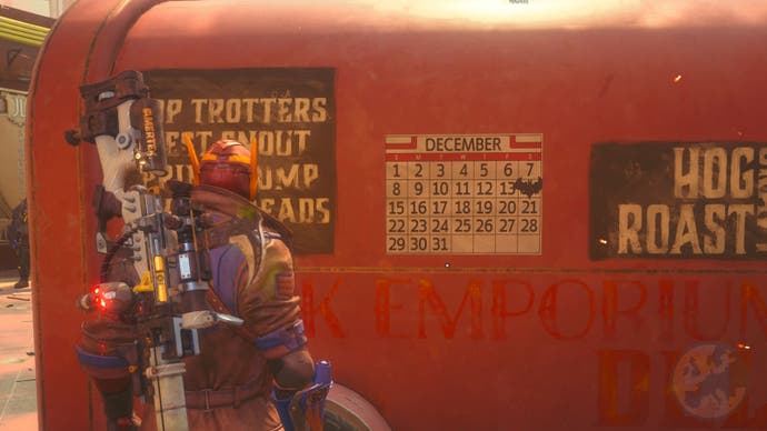 Suicide Squad: Kill the Justice League screenshot showing a calendar with a Batman symbol.