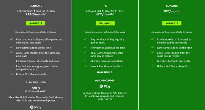 Una imagen de la nueva oferta de prueba de Xbox Game Pass £ 1.