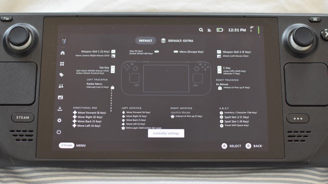 A Steam Deck showing a community-made controller layout for V Rising.