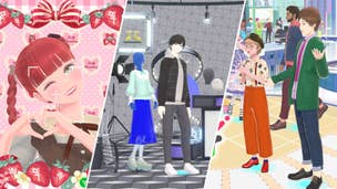 Three images from Fashion Dreamer are shown: a Muse is taking a photo in the studio area on the left, another Muse stands inside their showroom in the centre, while two Muses stand beside eachother talking in the rightmost image