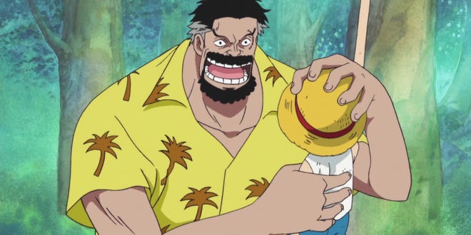 Vice Admiral Garp with a young Luffy