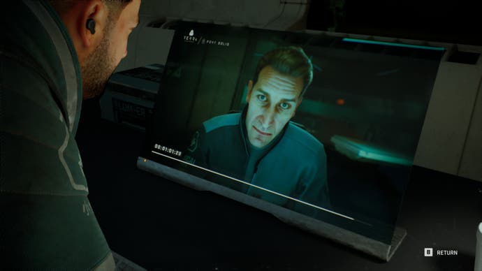El personaje de Troy Baker, Wyatt Taylor, ofrece un monólogo en la pantalla de una computadora del juego.