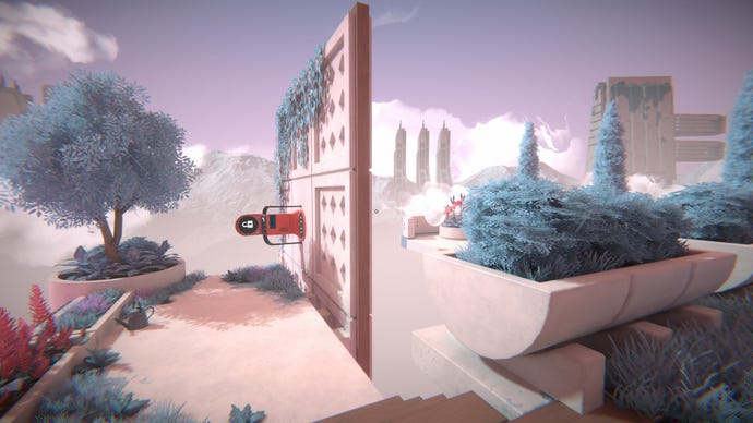 A sight level that shows a teleporter attached horizontally to the side of a wall.