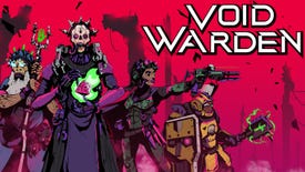 Art work for Void Warden, showing a futuristic soldier group posing in front of a red background