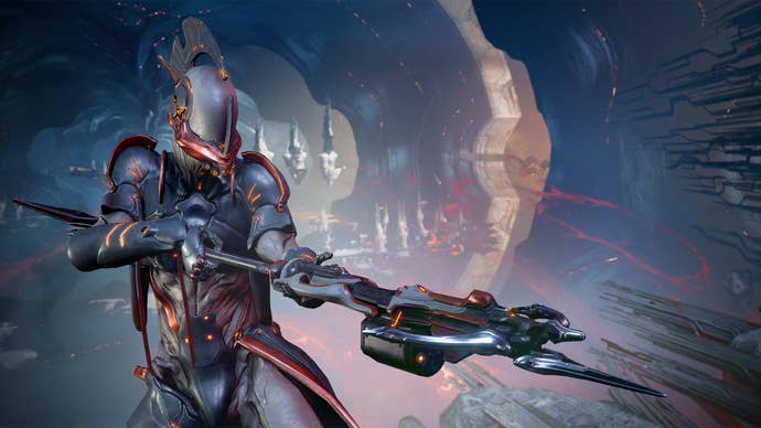 Styanax with their speargun in Warframe