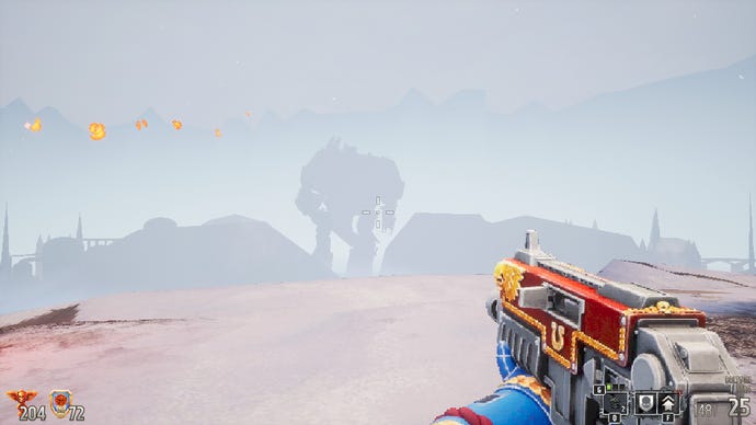 The looming silhouette of a giant mech is on the horizon Warhammer 40k Boltgun