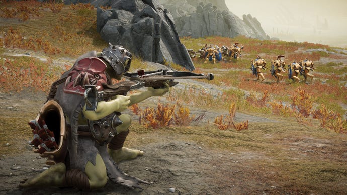 Ein Kruleboyz-Bogenschütze feuert in Warhammer Age Of Sigmar: Realms Of Ruin auf Stormcast Eternal-Soldaten