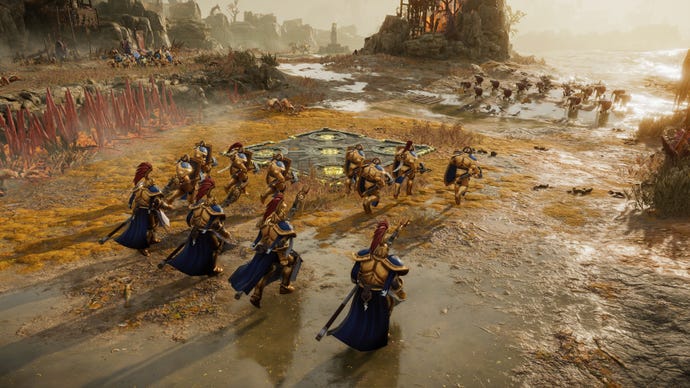 In Warhammer Age Of Sigmar: Realms Of Ruin stürmen Krieger in die Schlacht