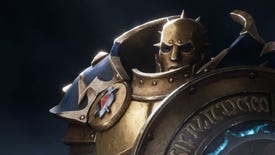 A close-up screenshot of a Stormcast Eternal from Warhammer Age Of Sigmar: Realms Of Ruin