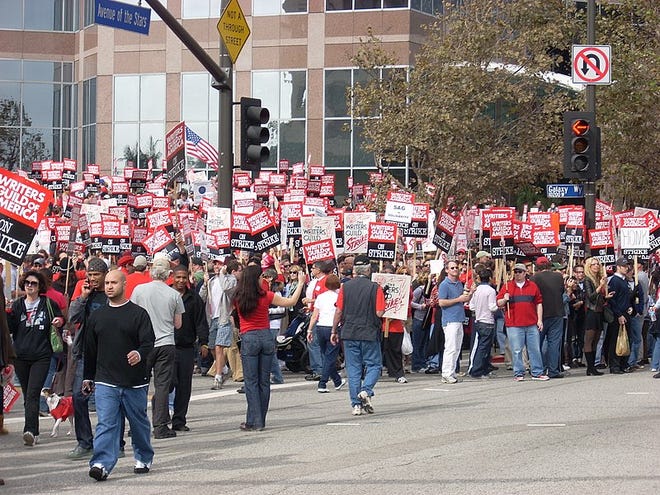 A photograph of striking writers in 2007