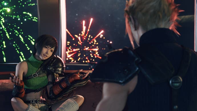 Cloud and Yuffie on the Gold Saucer Ferris Wheel in Final Fantasy 7 Rebirth.