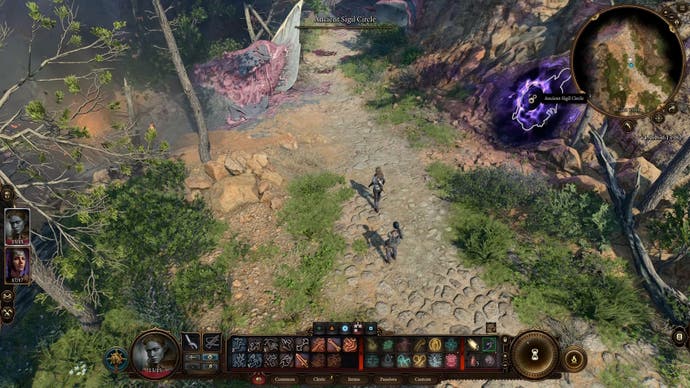 Cursor schwebte über einem wirbelnden lila Portal an der Seite einer Klippe