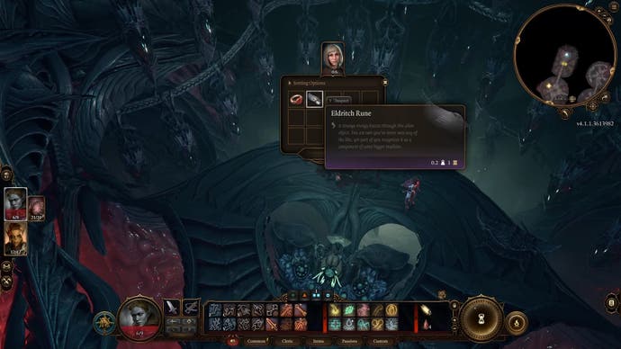 Kleines OOT -Menü mit einem Eldritch Rune -Gegenstand in einem dunklen Raum