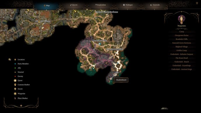 Kartenbild zeigt den Ort von Shadowheart