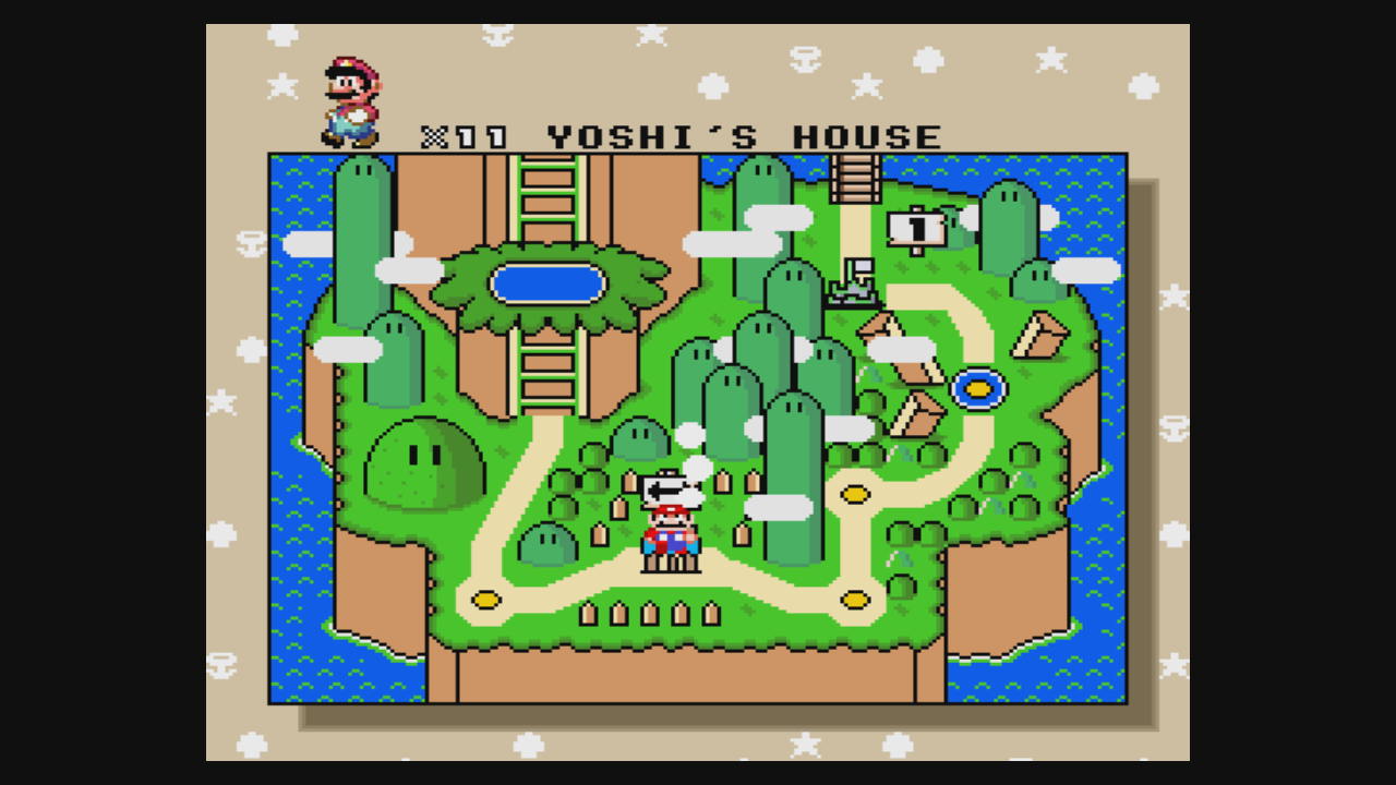 最佳马里奥游戏-超级马里奥世界截图显示地图屏幕Yoshi的房子。
