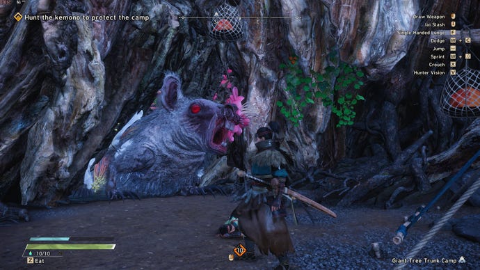 Egy Ragetail Kemono megtámadja a játékost a vad szívekben