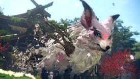 Light pink fox covered in cherry blossom petals in a Wild Hearts screenshot