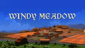 A logo for Windy Meadow sits atop peaceful pixel fields