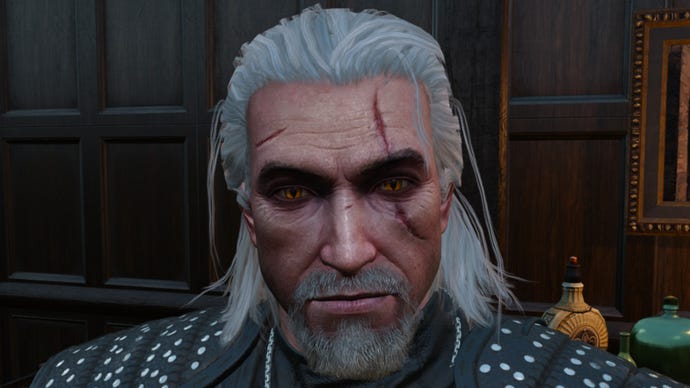 Witcher 3 image showing Geralt with a goatee.