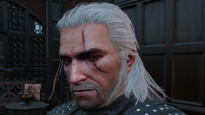 Witcher 3 image showing Geralt with mutton chops.