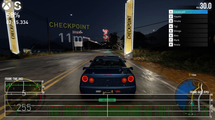 xbox series s performance screenshot showing dips and tearing in The Crew Motorfest