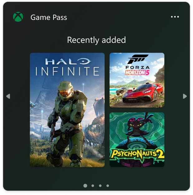 Screenshot of the PC Game Pass widget showing tiles of games.