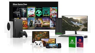 Xbox Game Pass collage featuring examples of the subscription service on console, PC and Cloud Gaming compatible devices.