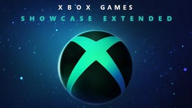 Promotional artwork for the 2022 Xbox Games Showcase Extended event, with the Xbox logo suspended against a dark blue background.