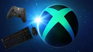 The Xbox logo is shown with an Xbox controller and Logitech keyboard and mouse beside it.