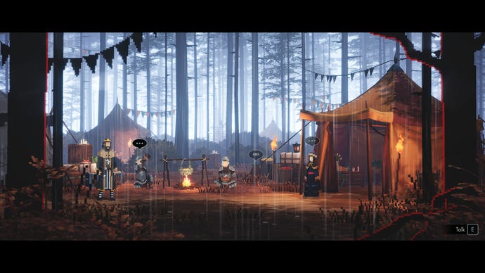 A king and his daughter stand in a rain-soaked forest in Yes Your Grace: Snowfall